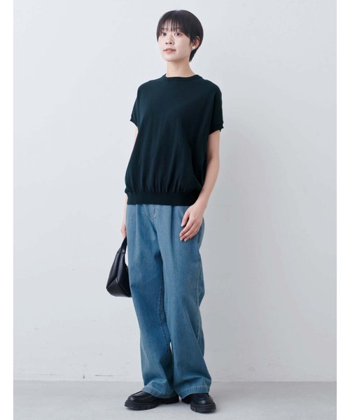 THREE FIFTY STANDARD（スリーフィフティースタンダード）の「ＴＨＲＥＥ　ＦＩＦＴＹ　ＳＴＡＮＤＡＲＤ　シャリッとしたコットン１００％のニットプルオーバー（ニット/セーター・レディース・ネイビー/ライトグレー/キャメル・LL/L/M）」の9枚目の写真
