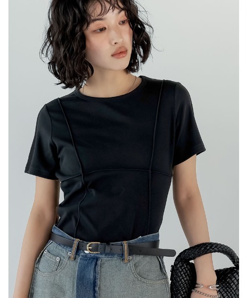 Re:EDIT（リエディ）の「パネルデザイントップス（Tシャツ/カットソー・レディース・カーキ/ホワイト/グレー/ブラック・MEDIUM/LARGE）」の3枚目の写真
