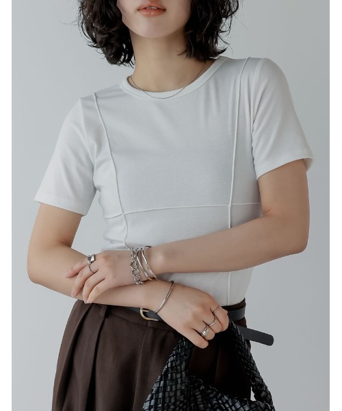 Re:EDIT（リエディ）の「パネルデザイントップス（Tシャツ/カットソー・レディース・カーキ/ホワイト/グレー/ブラック・MEDIUM/LARGE）」の22枚目の写真