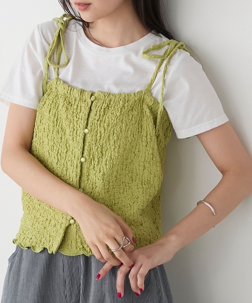 シャーリングリボンキャミソールトップス　フィオリリー　fioliliy シャーリングリボンキャミソールトップス フィオリリー fioliliy