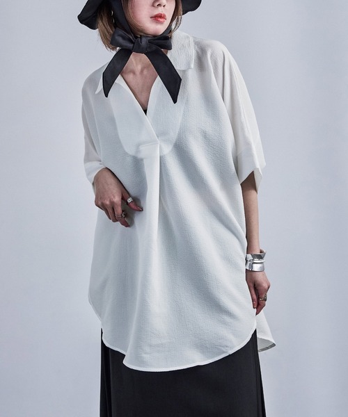 Fashion Letter(ファッションレター)の「スキッパーブラウス(シャツ/ブラウス・レディース・イエロー/チャコール/アイボリー/グレイッシュベージュ/ブラック・M)」の1枚目の写真