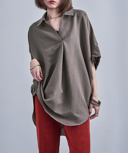 Fashion Letter(ファッションレター)の「スキッパーブラウス(シャツ/ブラウス・レディース・イエロー/チャコール/アイボリー/グレイッシュベージュ/ブラック・M)」の3枚目の写真
