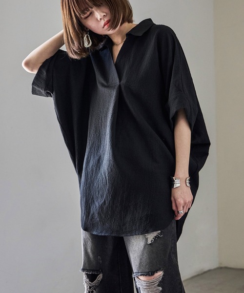 Fashion Letter(ファッションレター)の「スキッパーブラウス(シャツ/ブラウス・レディース・イエロー/チャコール/アイボリー/グレイッシュベージュ/ブラック・M)」の2枚目の写真