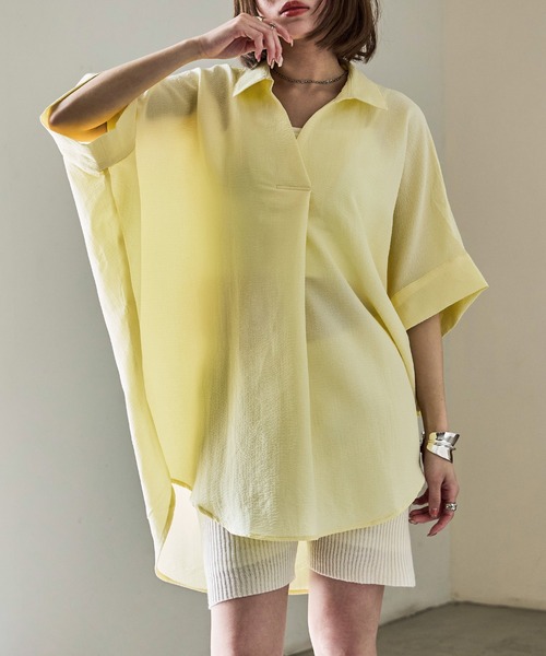 Fashion Letter(ファッションレター)の「スキッパーブラウス(シャツ/ブラウス・レディース・イエロー/チャコール/アイボリー/グレイッシュベージュ/ブラック・M)」の13枚目の写真