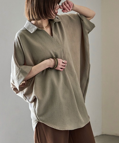 Fashion Letter(ファッションレター)の「スキッパーブラウス(シャツ/ブラウス・レディース・イエロー/チャコール/アイボリー/グレイッシュベージュ/ブラック・M)」の22枚目の写真