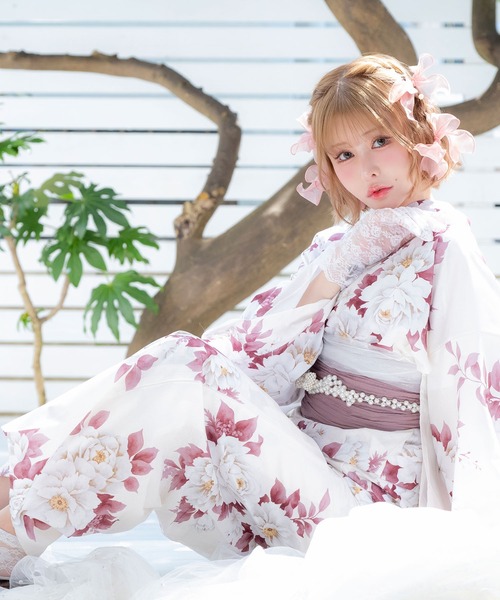 Retica(レティカ)の「浴衣セット レディース 白地牡丹 ニュアンス ゆかた2点セット 浴衣 兵児帯 かわいい(浴衣・レディース・ホワイト・FREE)」の1枚目の写真