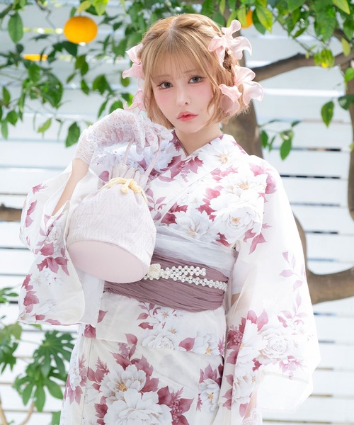 Retica(レティカ)の「浴衣セット レディース 白地牡丹 ニュアンス ゆかた2点セット 浴衣 兵児帯 かわいい(浴衣・レディース・ホワイト・FREE)」の2枚目の写真