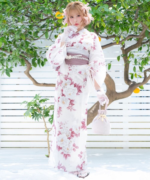 Retica(レティカ)の「浴衣セット レディース 白地牡丹 ニュアンス ゆかた2点セット 浴衣 兵児帯 かわいい(浴衣・レディース・ホワイト・FREE)」の5枚目の写真