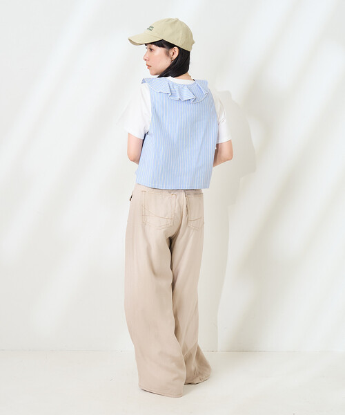 FREAK'S STORE（フリークスストア）の「ストライプフリルベスト/ノースリーブブラウス（シャツ/ブラウス・レディース・オフホワイト/サックスブルー・ﾌﾘ-）」の13枚目の写真