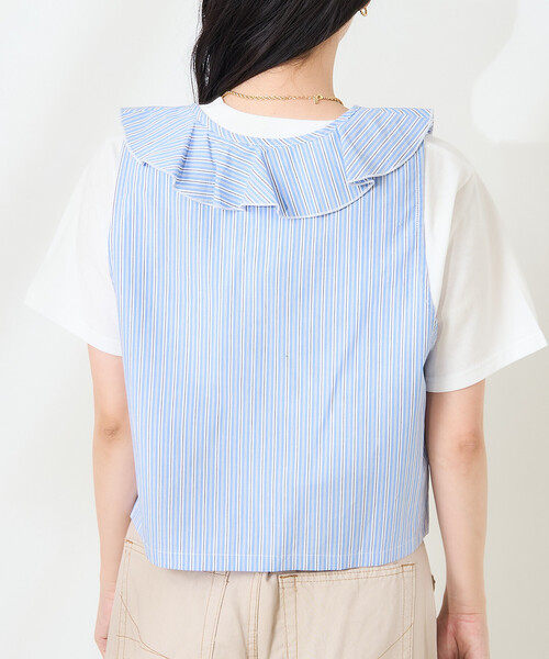 FREAK'S STORE（フリークスストア）の「ストライプフリルベスト/ノースリーブブラウス（シャツ/ブラウス・レディース・オフホワイト/サックスブルー・ﾌﾘ-）」の19枚目の写真