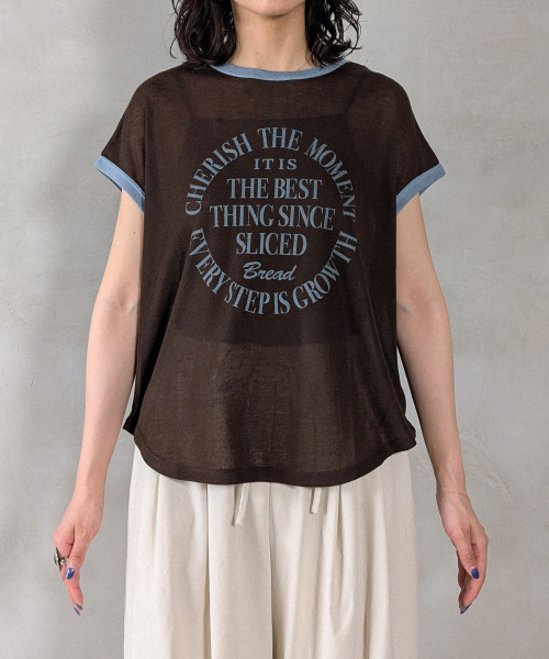 en CAnAF(エンカナフ)の「ロゴプリントリンガーTシャツ(Tシャツ/カットソー・レディース・オフホワイト/グレー/ブラウン・フリー)」の22枚目の写真