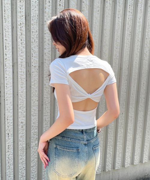 3.3 Field Trip （3.3フィールドトリップ）の「3.3 Field Trip／バックリボンVネックT（カップ付き）（Tシャツ/カットソー・レディース・ブラック/ブルー/ホワイト・FREE）」の2枚目の写真