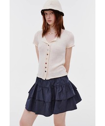 カラフルボタン フェイクプラケット 半袖ニットトップス FX25S383