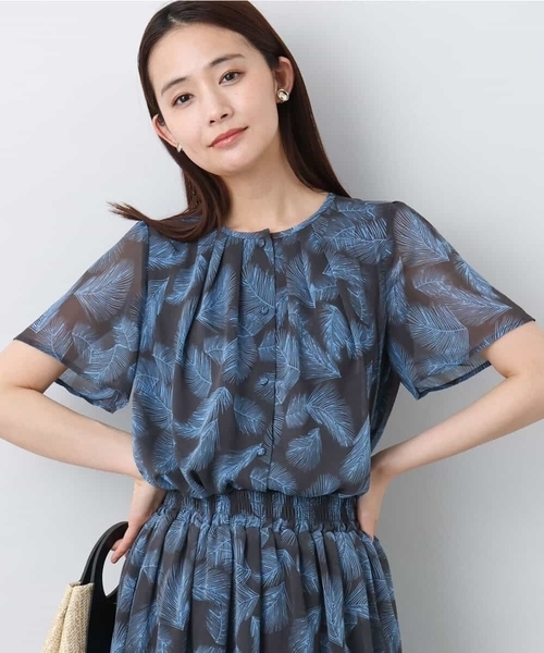 MK MICHEL  / エムケーミッシェルクラン リーフ柄シフォンブラウス/洗える リーフ柄シフォンブラウス/洗える（シャツ/ブラウス）｜MK