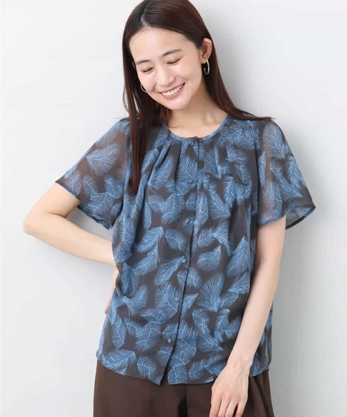 MK MICHEL  / エムケーミッシェルクラン リーフ柄シフォンブラウス/洗える リーフ柄シフォンブラウス/洗える（シャツ/ブラウス）｜MK