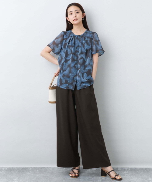 MK MICHEL  / エムケーミッシェルクラン リーフ柄シフォンブラウス/洗える リーフ柄シフォンブラウス/洗える（シャツ/ブラウス）｜MK