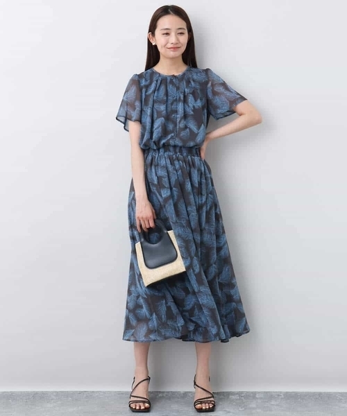 ブラウス シャツ リーフ柄シフォンブラウス/洗える レディース リーフ柄シフォンブラウス／洗える | MK MICHEL KLEIN (Women