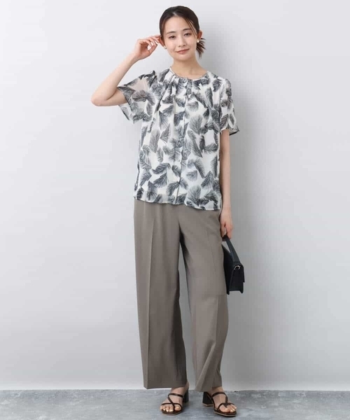 MK MICHEL  / エムケーミッシェルクラン リーフ柄シフォンブラウス/洗える リーフ柄シフォンブラウス/洗える（シャツ/ブラウス）｜MK