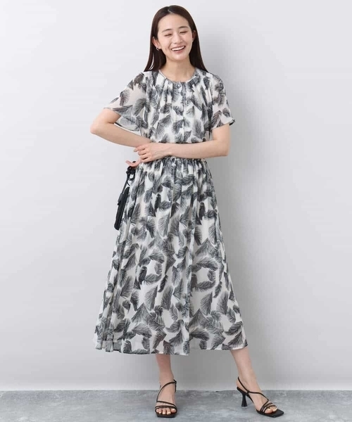 ブラウス シャツ リーフ柄シフォンブラウス/洗える レディース リーフ柄シフォンブラウス／洗える | MK MICHEL KLEIN (Women