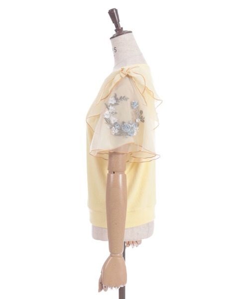 axes femme（アクシーズファム）の「チュール×刺繍フレア袖プルオーバー（Tシャツ/カットソー・レディース・キナリ/イエロー/ネイビー/ミント・FREE）」の5枚目の写真