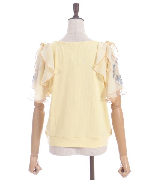 axes femme（アクシーズファム）の「チュール×刺繍フレア袖プルオーバー（Tシャツ/カットソー・レディース・キナリ/イエロー/ネイビー/ミント・FREE）」の6枚目の写真