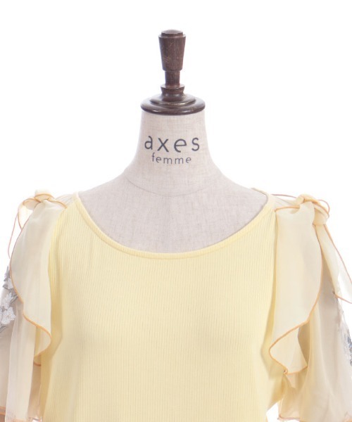 axes femme（アクシーズファム）の「チュール×刺繍フレア袖プルオーバー（Tシャツ/カットソー・レディース・キナリ/イエロー/ネイビー/ミント・FREE）」の7枚目の写真