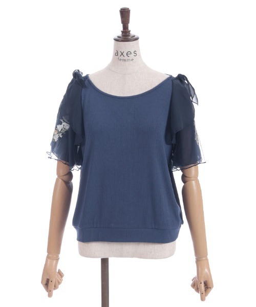 axes femme（アクシーズファム）の「チュール×刺繍フレア袖プルオーバー（Tシャツ/カットソー・レディース・キナリ/イエロー/ネイビー/ミント・FREE）」の10枚目の写真