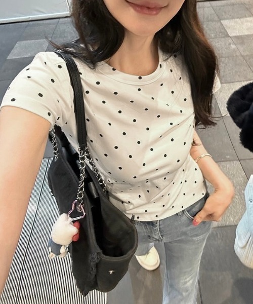 LADY LIKE(レディライク)の「ミニドット柄半袖Tシャツ(Tシャツ/カットソー・レディース・ホワイト/ブラック/グレー・M)」の9枚目の写真