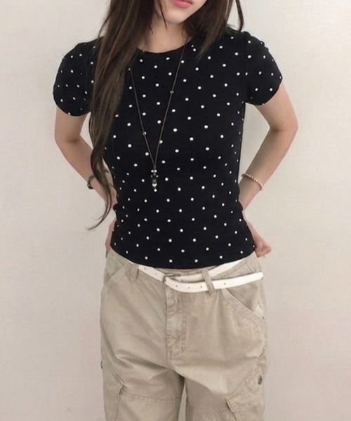 LADY LIKE(レディライク)の「ミニドット柄半袖Tシャツ(Tシャツ/カットソー・レディース・ホワイト/ブラック/グレー・M)」の10枚目の写真