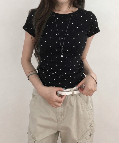LADY LIKE(レディライク)の「ミニドット柄半袖Tシャツ(Tシャツ/カットソー・レディース・ホワイト/ブラック/グレー・M)」の11枚目の写真