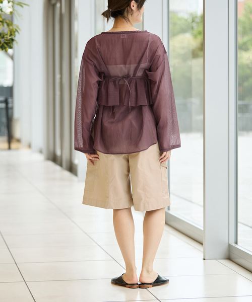 IENA LA BOUCLE メッシュフリルプルオーバー（シャツ/ブラウス