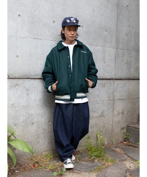APPLEBUM（アップルバム）の「Collared Melton Stadium Jacket（ブルゾン・メンズ・ネイビー/グリーン・MEDIUM/LARGE/X-LARGE）」の11枚目の写真