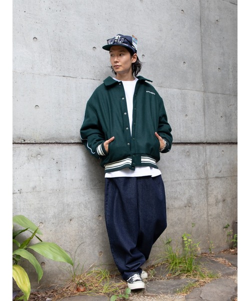 APPLEBUM（アップルバム）の「Collared Melton Stadium Jacket（ブルゾン・メンズ・ネイビー/グリーン・MEDIUM/LARGE/X-LARGE）」の12枚目の写真