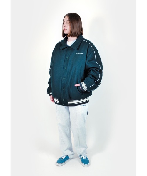 APPLEBUM（アップルバム）の「Collared Melton Stadium Jacket（ブルゾン・メンズ・ネイビー/グリーン・MEDIUM/LARGE/X-LARGE）」の15枚目の写真