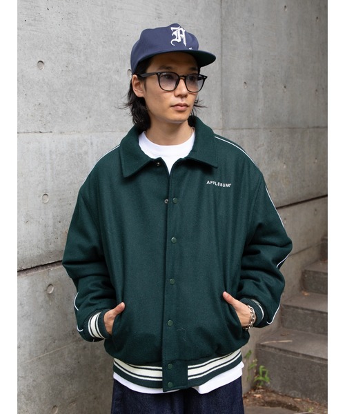 APPLEBUM（アップルバム）の「Collared Melton Stadium Jacket（ブルゾン・メンズ・ネイビー/グリーン・MEDIUM/LARGE/X-LARGE）」の9枚目の写真