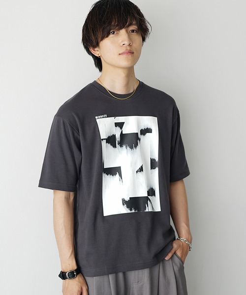 MinoriTY（マイノリティ）の「【MinoriTY】ソフトタッチ×厚手仕立て 油彩風ペンキプリントTシャツ メンズ 夏服（Tシャツ/カットソー・メンズ・オフホワイト/スミクロ・S/L/M）」の4枚目の写真