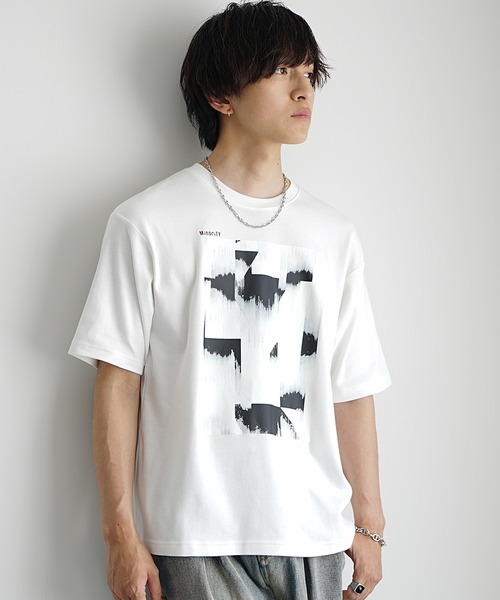 MinoriTY（マイノリティ）の「【MinoriTY】ソフトタッチ×厚手仕立て 油彩風ペンキプリントTシャツ メンズ 夏服（Tシャツ/カットソー・メンズ・オフホワイト/スミクロ・S/L/M）」の7枚目の写真