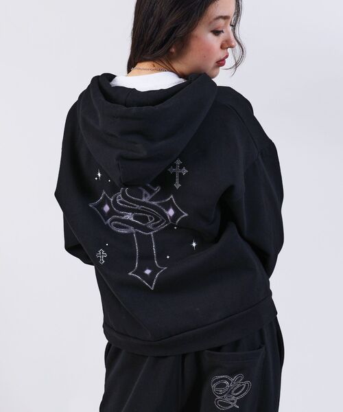 SEQUENZ（シークエンズ）】CROSS RHINE STONE ZIP P/K / パーカー