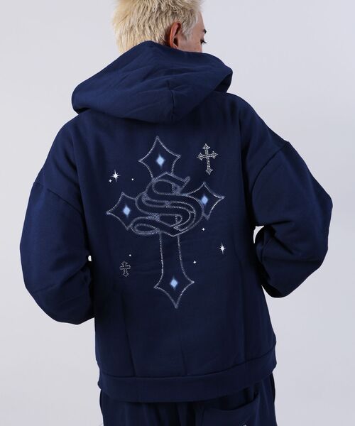 SEQUENZ（シークエンズ）】CROSS RHINE STONE ZIP P/K / パーカー