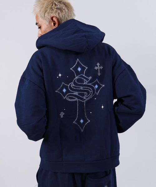 SEQUENZ（シークエンズ）】CROSS RHINE STONE ZIP P/K / パーカー