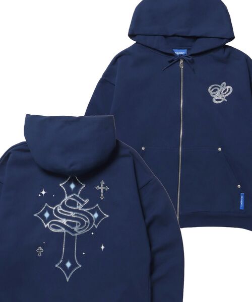 SEQUENZ（シークエンズ）】CROSS RHINE STONE ZIP P/K / パーカー