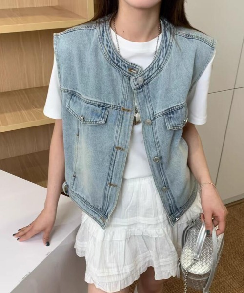 Engineered Garments　ブルー デニム ノースリーブ ベスト Engineered Garments ブルー デニム ノースリーブ ベスト