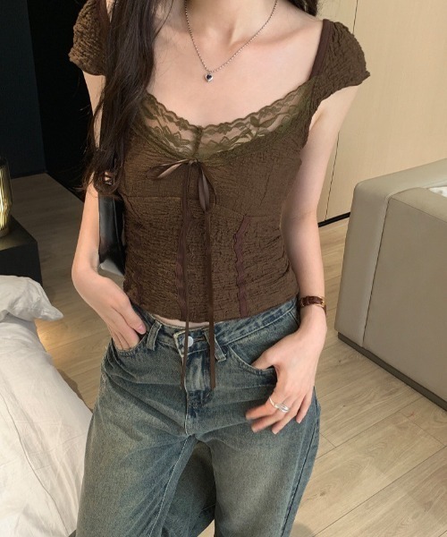 VIBGYOR(ヴィブジョー)の「【LAMPOON】フレンチスリーブトップス(その他トップス・レディース・モカ/アイボリー・LARGE/MEDIUM/SMALL)」の1枚目の写真
