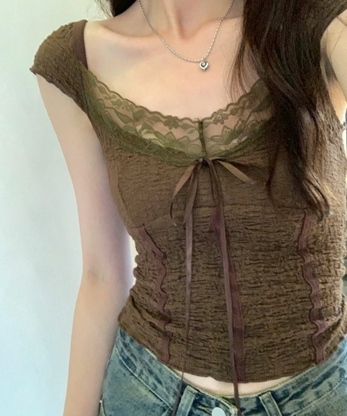 VIBGYOR(ヴィブジョー)の「【LAMPOON】フレンチスリーブトップス(その他トップス・レディース・モカ/アイボリー・LARGE/MEDIUM/SMALL)」の6枚目の写真