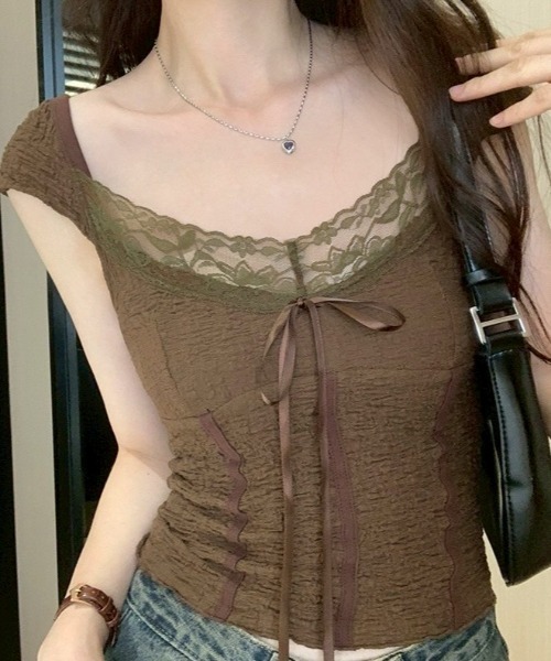 VIBGYOR(ヴィブジョー)の「【LAMPOON】フレンチスリーブトップス(その他トップス・レディース・モカ/アイボリー・LARGE/MEDIUM/SMALL)」の7枚目の写真