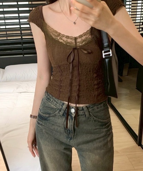 VIBGYOR(ヴィブジョー)の「【LAMPOON】フレンチスリーブトップス(その他トップス・レディース・モカ/アイボリー・LARGE/MEDIUM/SMALL)」の8枚目の写真