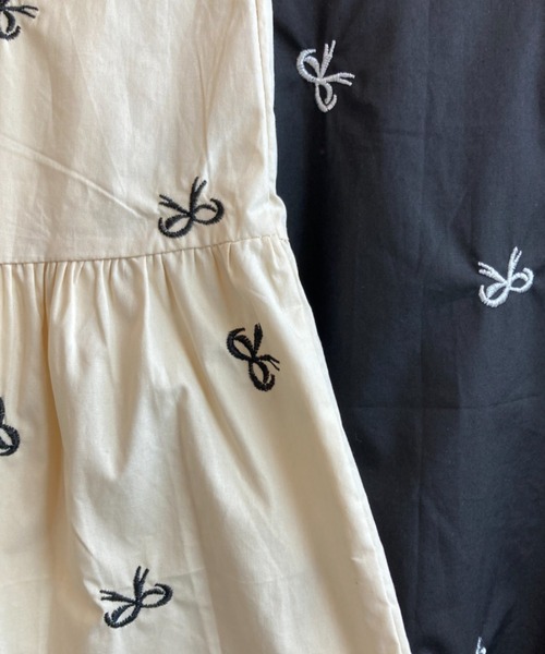 ｔｏｌｅｎｅ（トレネ）の「リボン柄 刺繍 ギャザー切り替え クルーネック ノースリーブ ミニワンピース（ワンピース・レディース・オフホワイト/ブラック・FREE）」の15枚目の写真
