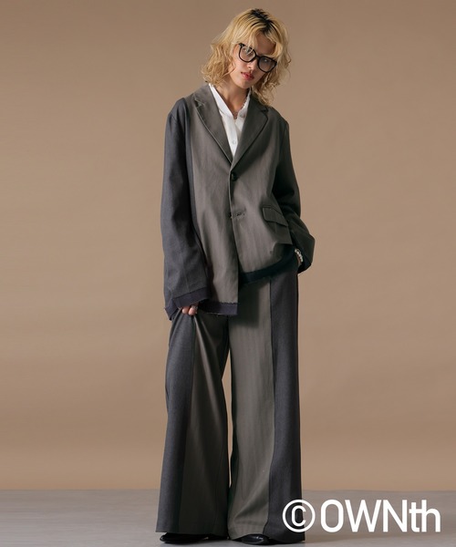 antiqua アンティカ 異素材切替デザインアシメジャケット antiqua（アンティカ）の「異素材切替デザインアシメジャケット