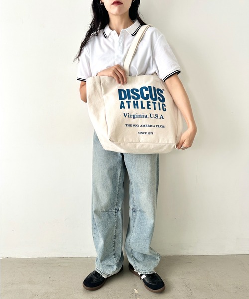 DISCUS（ディスカス）の「DISCUS/ディスカス キャンバス プリントトート/ブランドロゴ/ユニセックス/学生/マザーズ（トートバッグ・レディース・グリーン/レッド/ネイビー/オフホワイト/ブラック・FREE）」の8枚目の写真