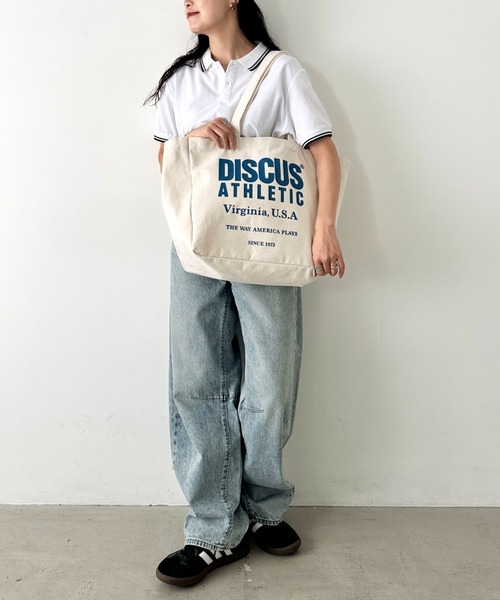 DISCUS（ディスカス）の「DISCUS/ディスカス キャンバス プリントトート/ブランドロゴ/ユニセックス/学生/マザーズ（トートバッグ・レディース・グリーン/レッド/ネイビー/オフホワイト/ブラック・FREE）」の9枚目の写真